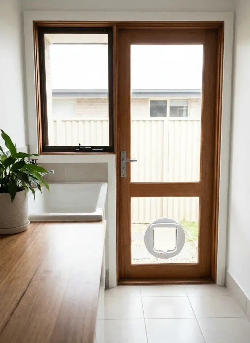Premium pet door solution installed into a glass sliding door for an Ascot home with a discreet, seamless finish.”