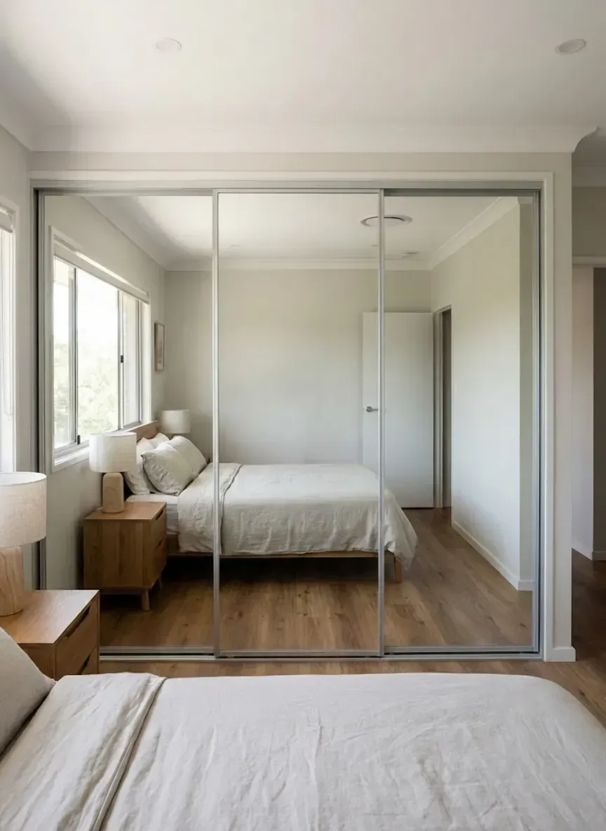 framed mirror wardrobe doors with aluminium frame in Ascot bedroom